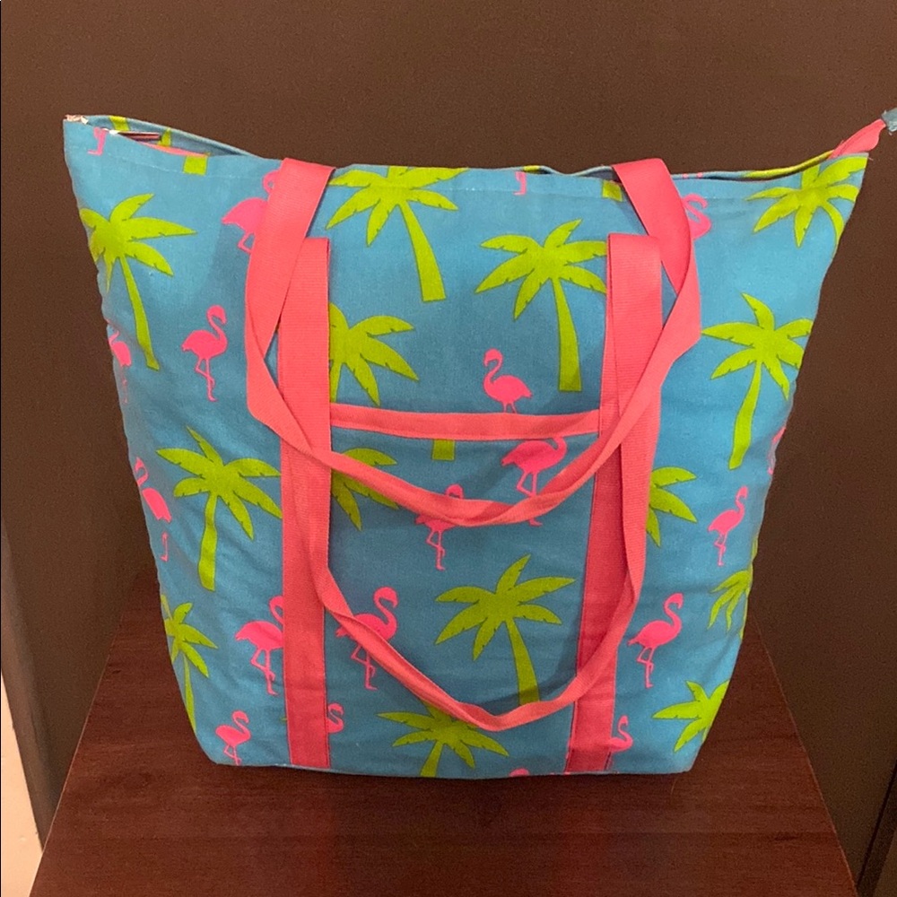 Tropical Flamingo Tote Bag - Blue and Pink